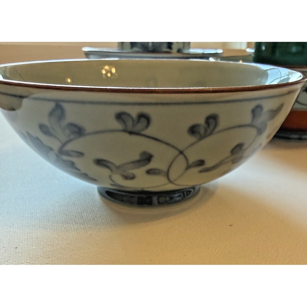 Yunomi Tea Cup & Rice Bowl Set VTG Arita Ware Orchid Kiln 10 Pc Japan Signed - Picture 9 of 16